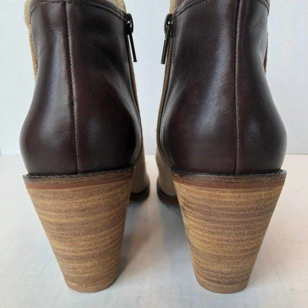 SOFTWALK S15558-256 Tan Suede/ Brown Leather Heeled Boot Womens 9W Boho Bohemian - Picture 2 of 11
